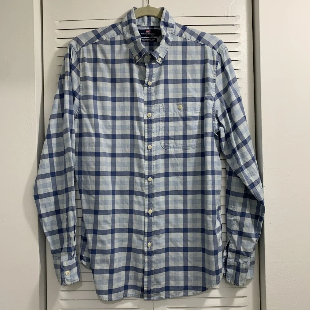 Vineyard Vines Check Long Sleeve Shirt Blue Size Medium - Picture 2 of 6
